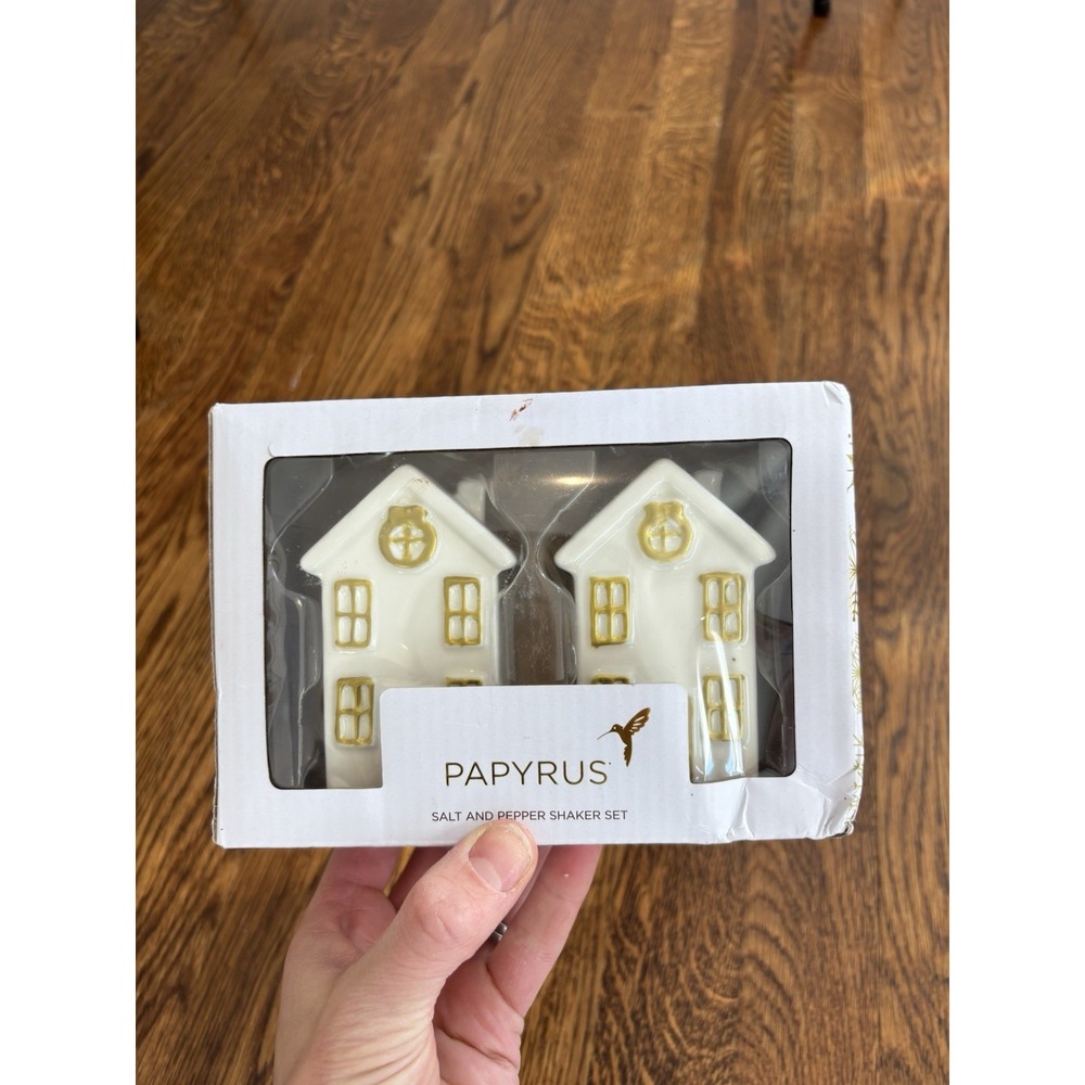 Papyrus Cottage Home Cream Gold Salt‎ Pepper Shaker Set Ceramic BNIB